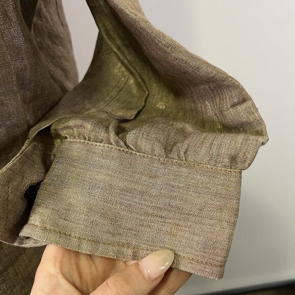 Per Se Women’s Cropped Linen Metallic Jacket Tan Shimmer Blazer Size 6 Safari - Picture 6 of 8